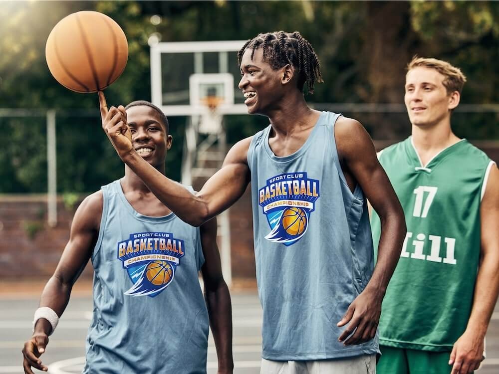 Custom sports team jerseys — basketball players wearing custom printed jerseys
