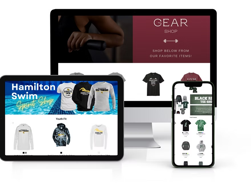 Custom online store shown on desktop, tablet, and mobile — schools, teams, and organizations in Calgary